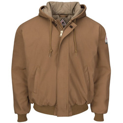 Men's Tall Insulated Brown Duck Hooded Jacket with Knit Trim